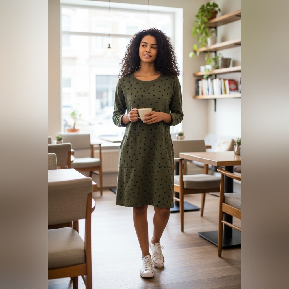 Boden Olive Green Sweatshirt Dress | US 2R | Cotton Blend | Made in Turkey